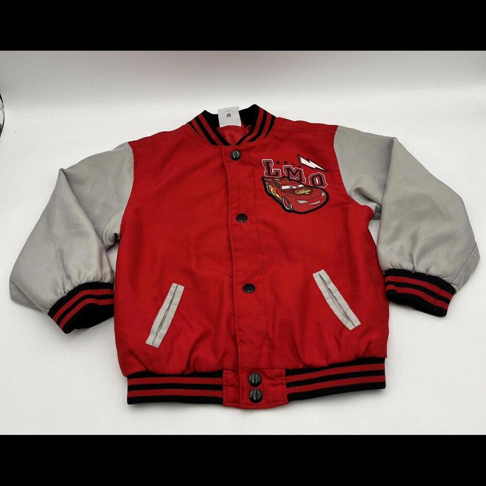 Disney Store Pixar Cars Lightning McQueen Boys Kids Toddler Sz 4 Varsity Jacket